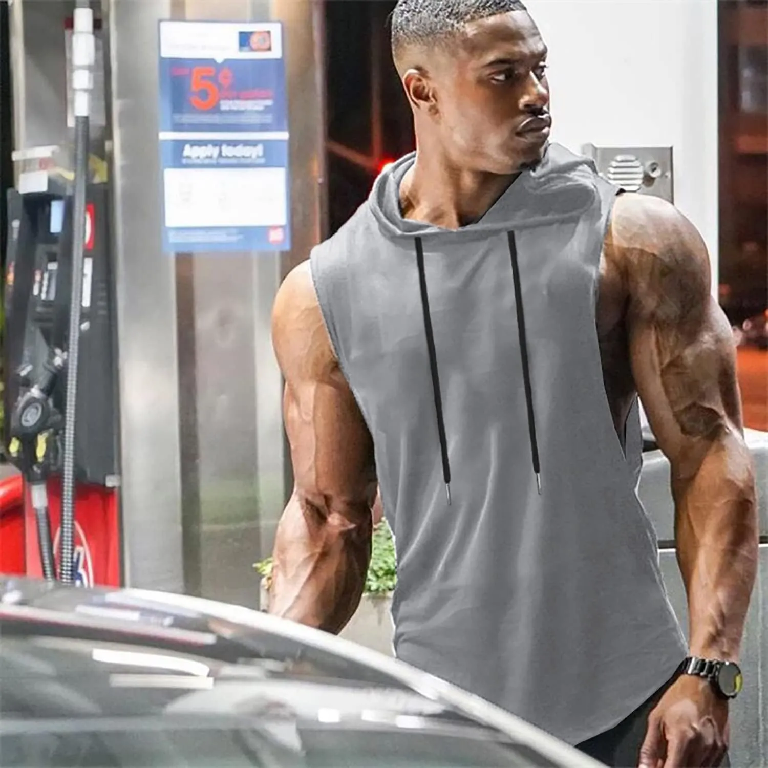 Babioboa Men's Workout Hooded Tank Top 2 Pack Sports Training Sleeveless Gym Hoodie Bodybuilding Cut Off Muscle Shirts