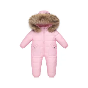 Baby Snowsuit Infant Baby Boys Girls Romper Winter Down Jacket Hooded Outwear Toddler Jumpsuit, Pink 12-15 Months