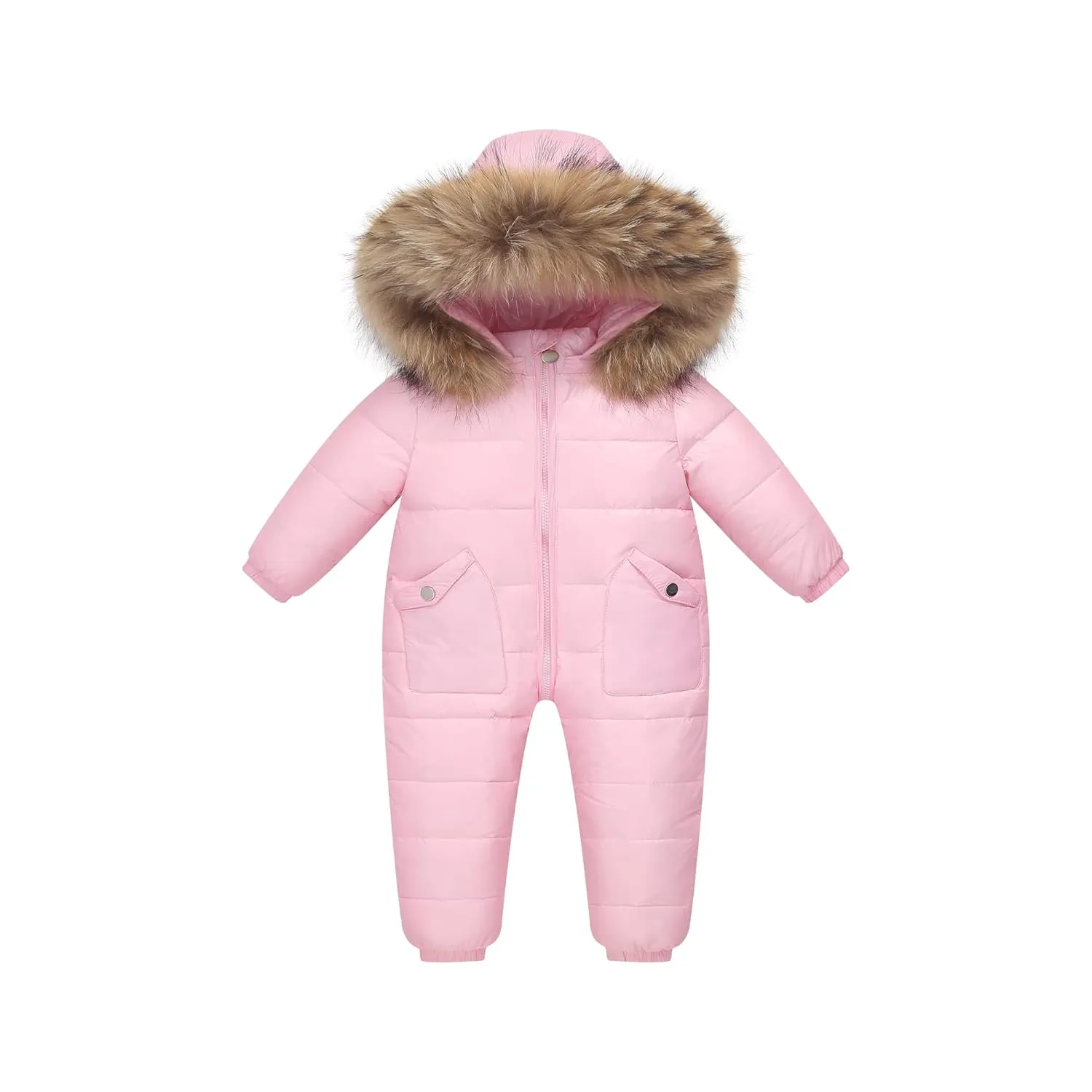 Baby Snowsuit Infant Baby Boys Girls Romper Winter Down Jacket Hooded Outwear Toddler Jumpsuit, Pink 12-15 Months