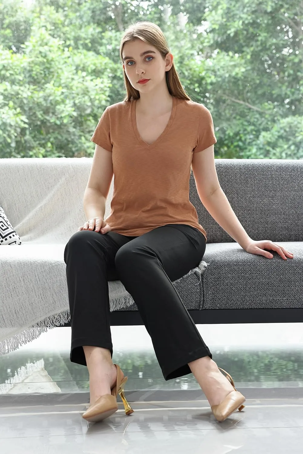 Bamans Work Pants Women Straight Leg Dress Pants Business High Waisted Black Trousers Casual Office Ladies Slacks