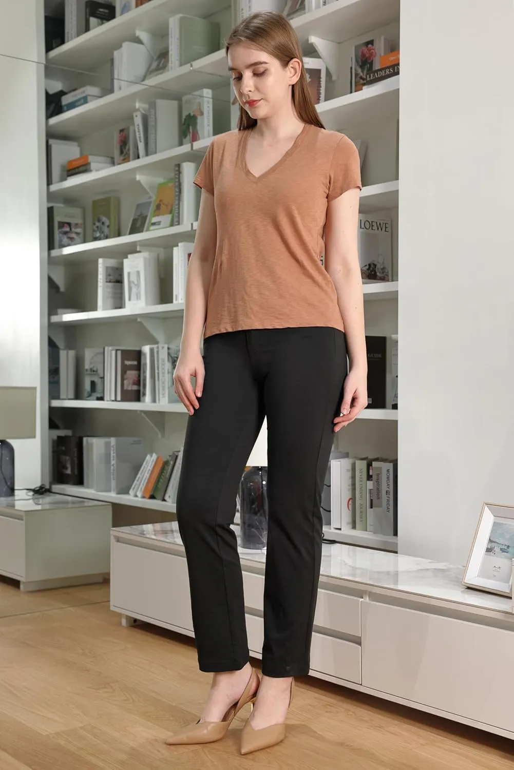 Bamans Work Pants Women Straight Leg Dress Pants Business High Waisted Black Trousers Casual Office Ladies Slacks