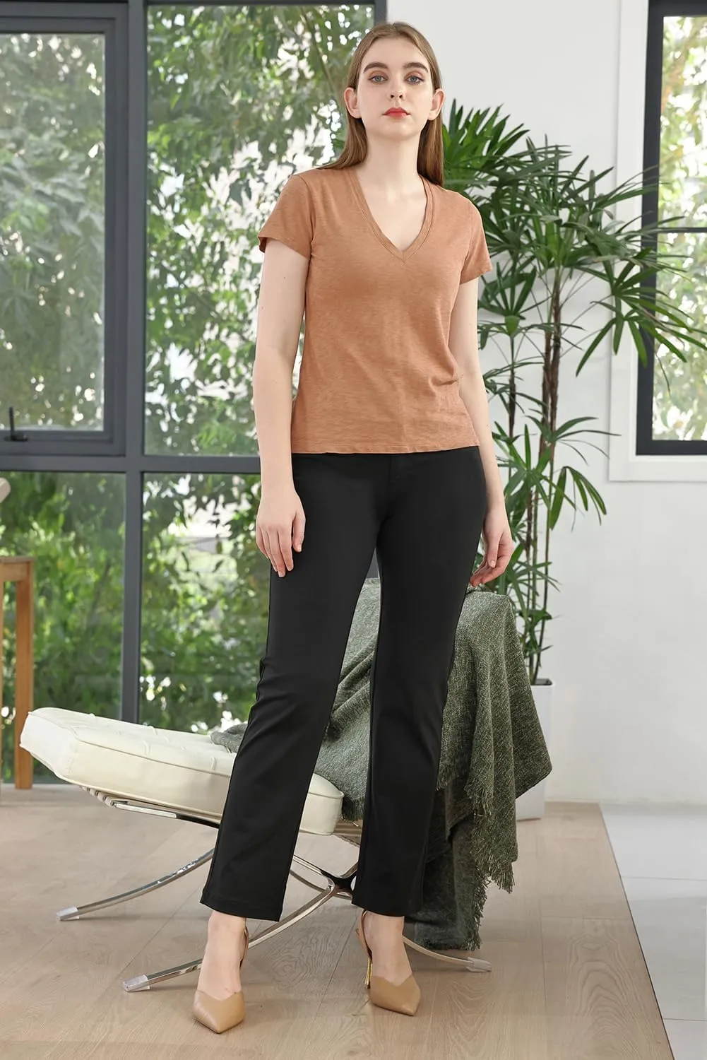Bamans Work Pants Women Straight Leg Dress Pants Business High Waisted Black Trousers Casual Office Ladies Slacks