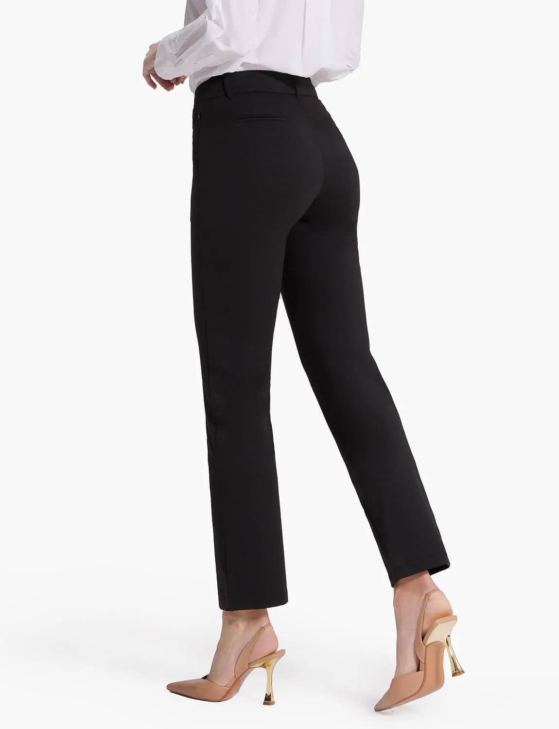Bamans Work Pants Women Straight Leg Dress Pants Business High Waisted Black Trousers Casual Office Ladies Slacks