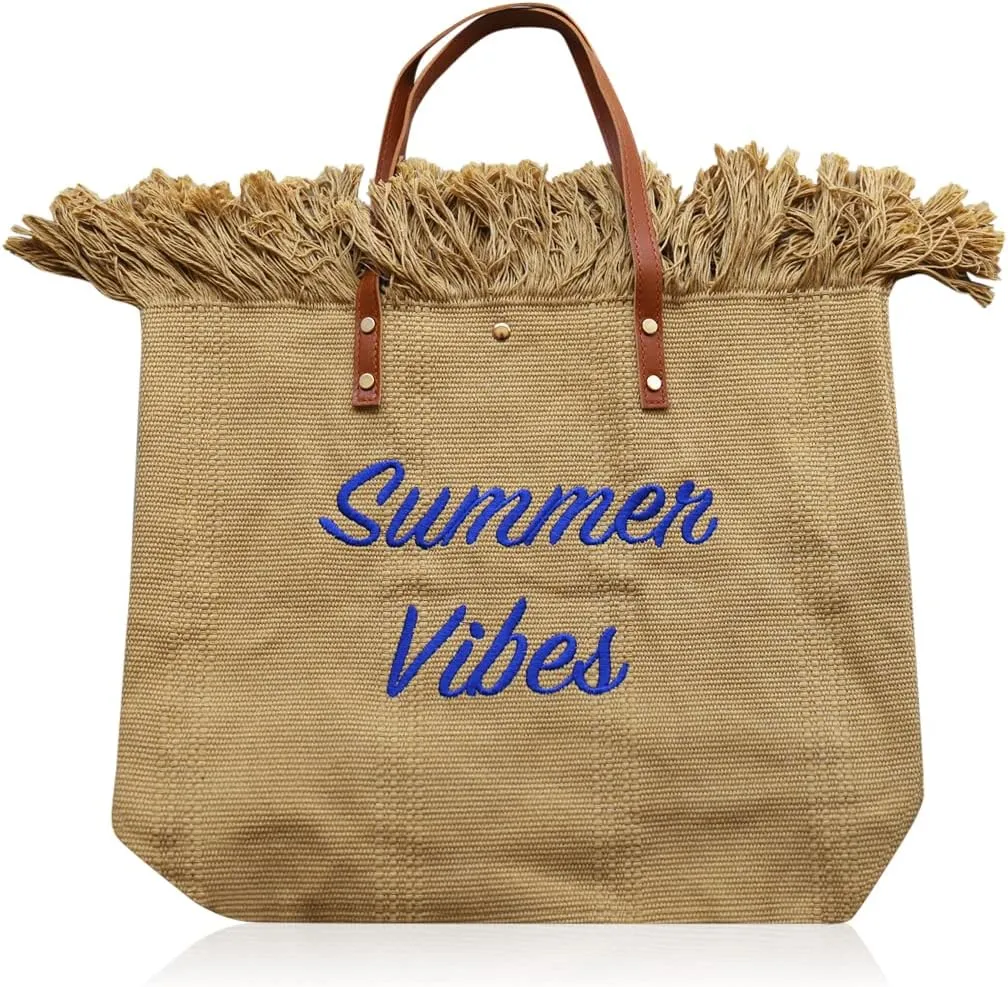 Beach Bag Straw Fringe Summer Shopper Travel Tote Large Weekend Handbag