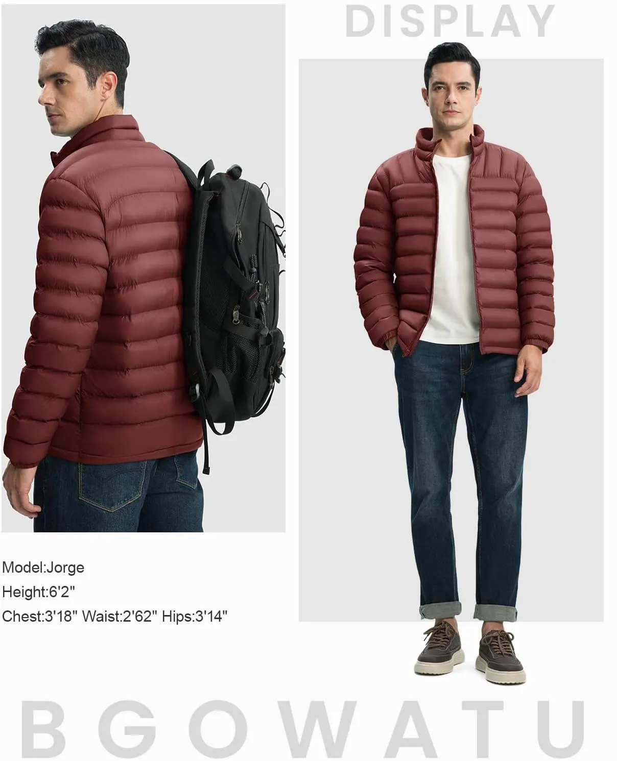 BGOWATU Men's Lightweight Packable Puffer Jacket Warm Winter Jacket for Men Down Alternative Puffy Coat