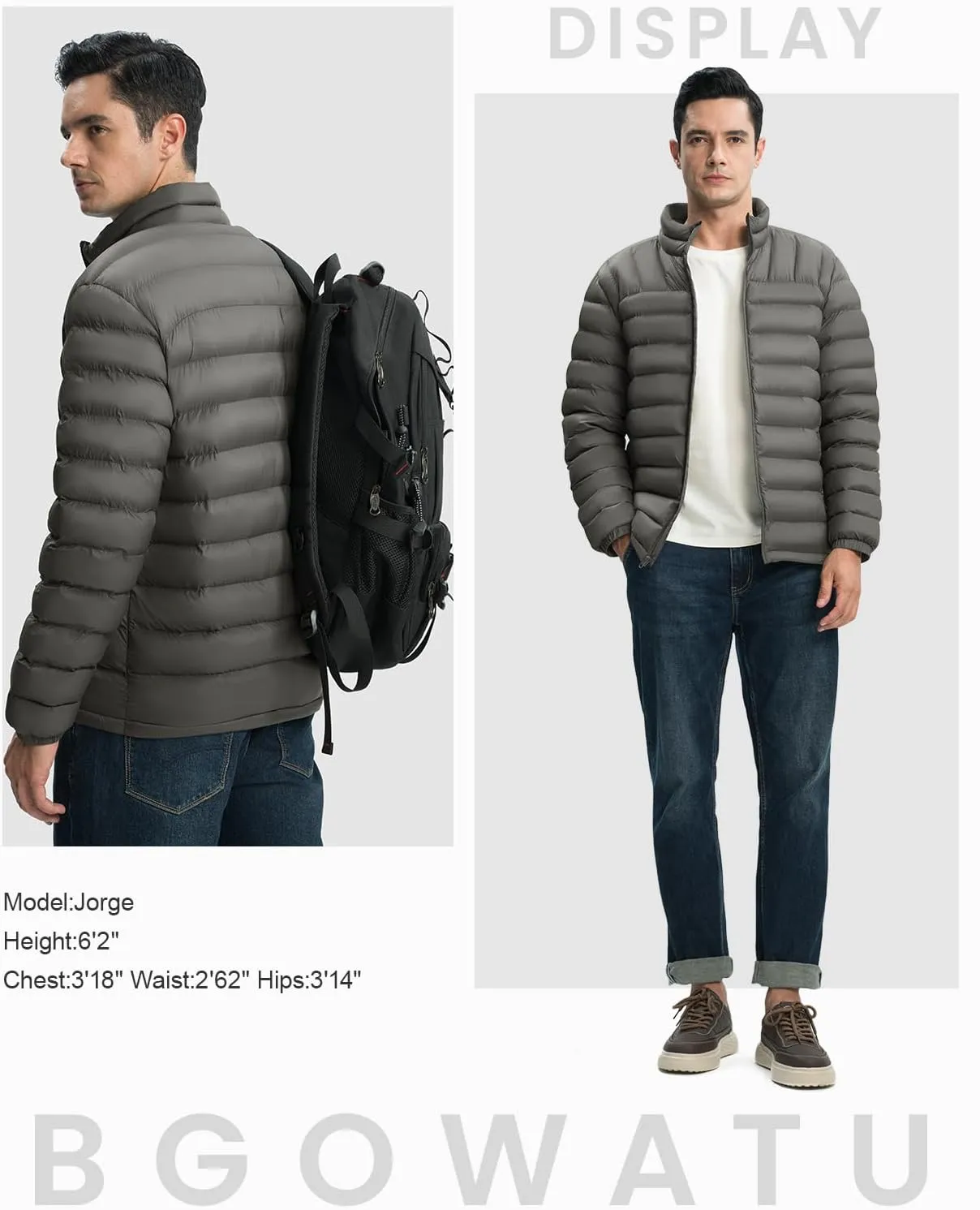 BGOWATU Men's Lightweight Packable Puffer Jacket Warm Winter Jacket for Men Down Alternative Puffy Coat