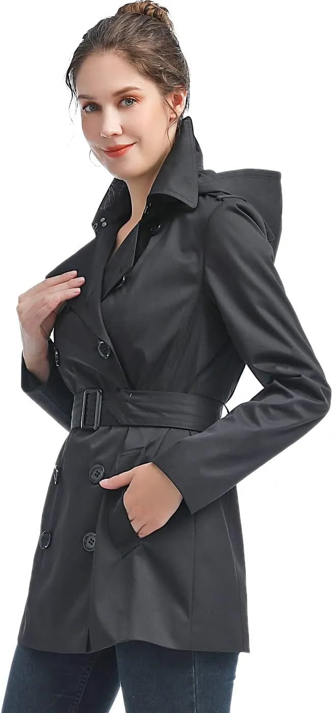 BGSD Women Evelyn Waterproof Classic Hooded Short Trench Coat