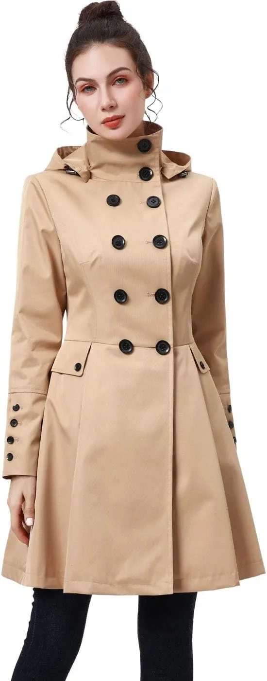 BGSD Women Kayla Waterproof Hooded Mid Length Trench Coat - Regular & Plus Size