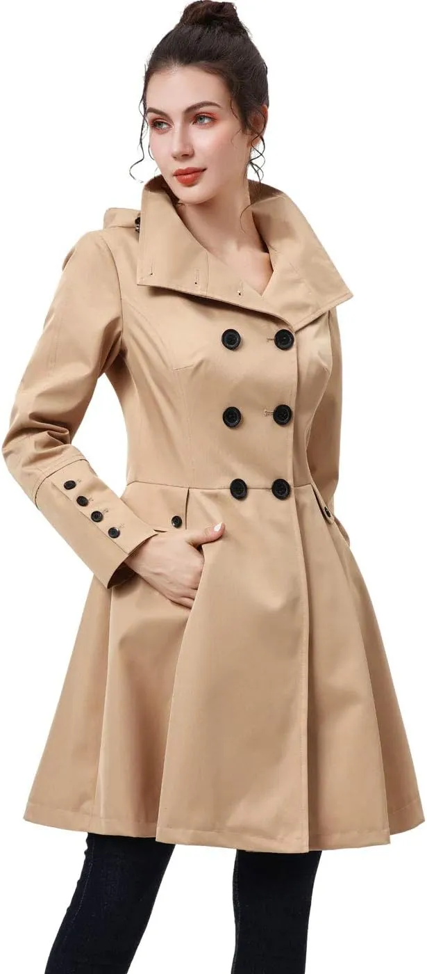BGSD Women Kayla Waterproof Hooded Mid Length Trench Coat - Regular & Plus Size