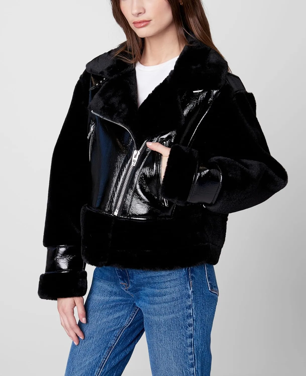 [BLANKNYC] Womens Vegan Leather Bonded Moto Jacket