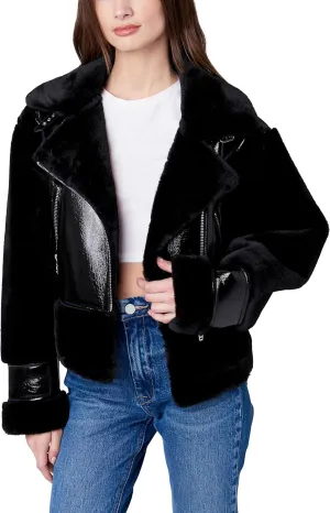 [BLANKNYC] Womens Vegan Leather Bonded Moto Jacket