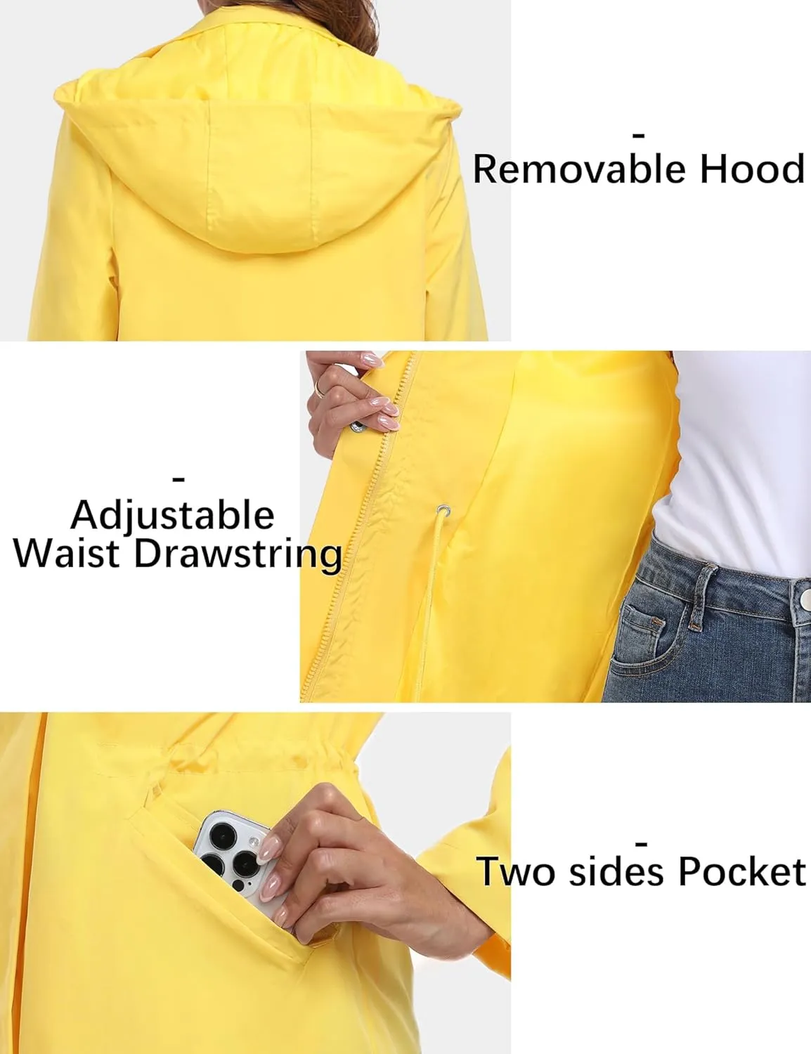 Bloggerlove Rain Jacket for Women Long Raincoat with Hood Lightweight Windbreaker Waterproof Outdoor Trench Coat