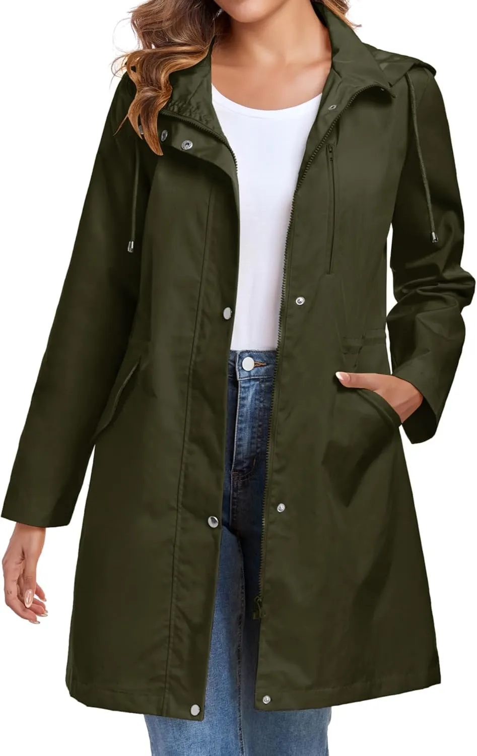 Bloggerlove Rain Jacket for Women Long Raincoat with Hood Lightweight Windbreaker Waterproof Outdoor Trench Coat