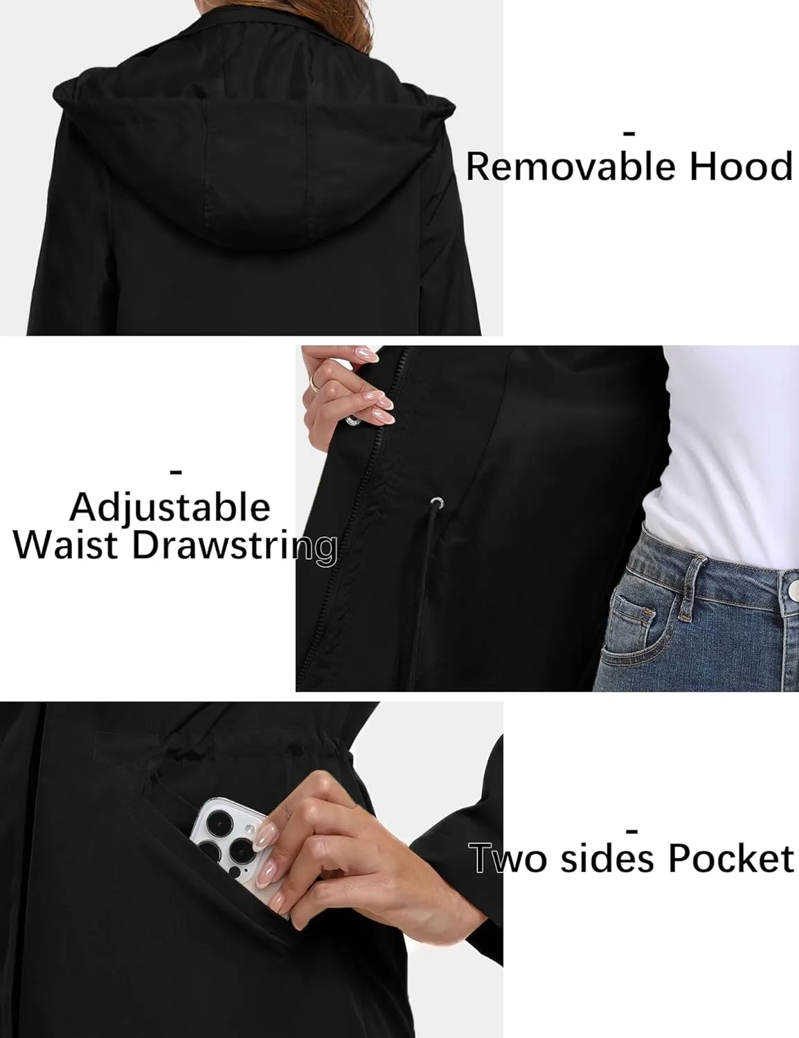 Bloggerlove Rain Jacket for Women Long Raincoat with Hood Lightweight Windbreaker Waterproof Outdoor Trench Coat