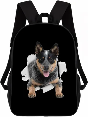 Blue Heeler Backpack Daypack Lovely Dog Print Bookbag Laptop Bag For Work Travel Hiking 17 Inch Black Lightweight