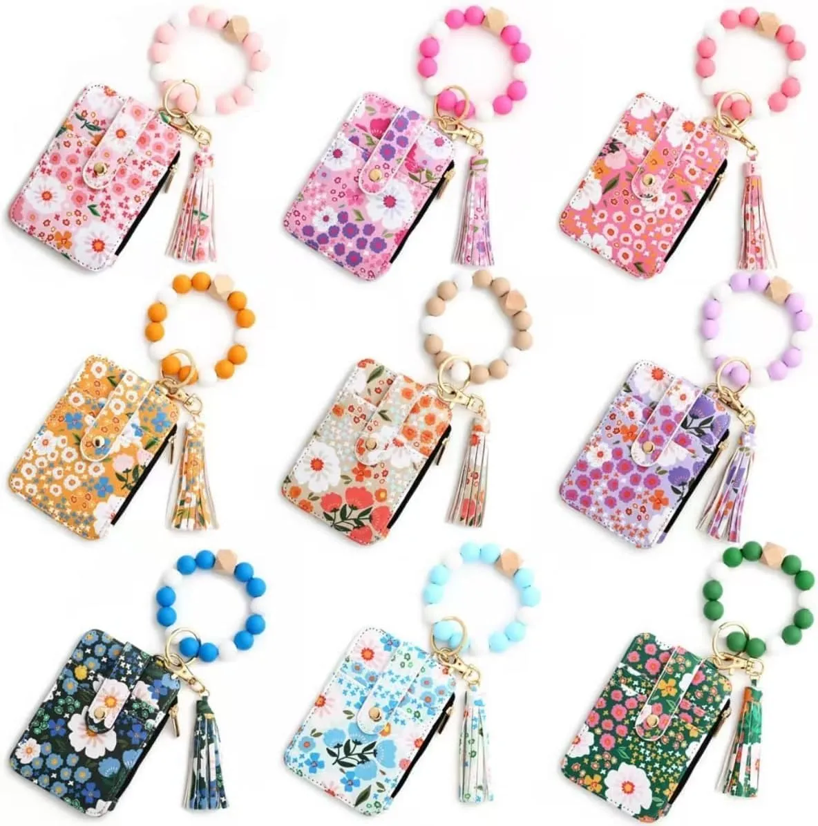 Boho Wristlet Wallet,Ladies' Boho Style Wristlet Wallet Keychain,with Flower Pattern Wallets (Dark pink)