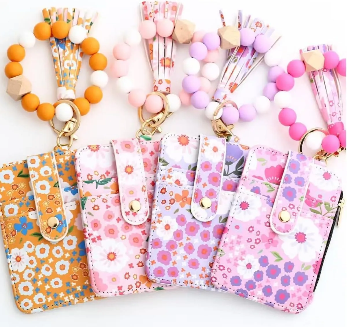Boho Wristlet Wallet,Ladies' Boho Style Wristlet Wallet Keychain,with Flower Pattern Wallets (Dark pink)