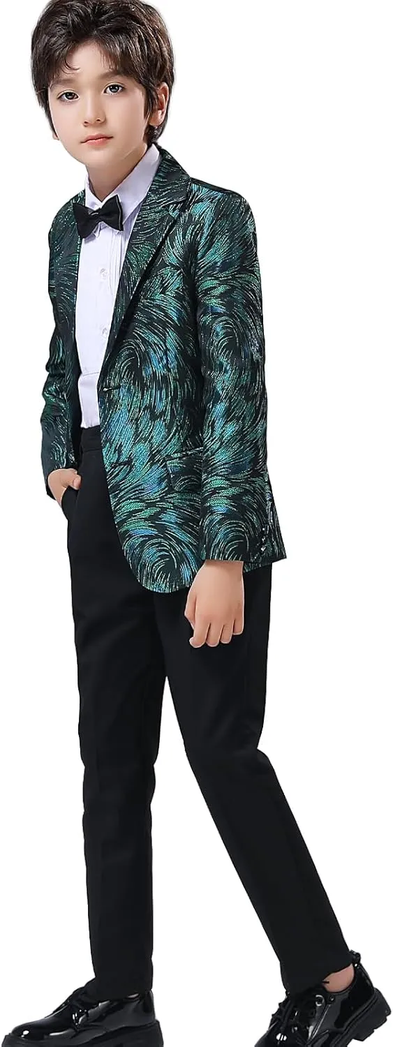 Boy Suits Formal Tuxedo Wedding Prom Suit for Teens Boys Jacquard Suits 3 Piece Blazer Jacket Pants Set with Bow Tie 2t-20