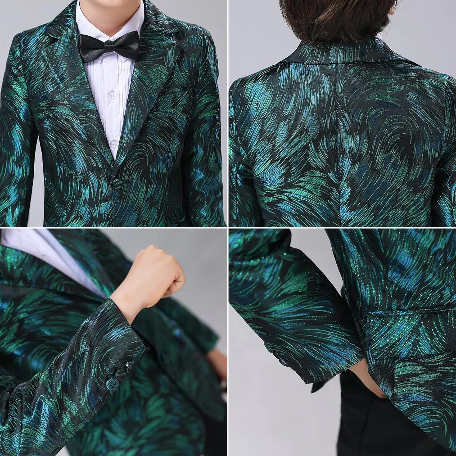 Boy Suits Formal Tuxedo Wedding Prom Suit for Teens Boys Jacquard Suits 3 Piece Blazer Jacket Pants Set with Bow Tie 2t-20