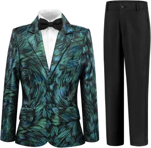 Boy Suits Formal Tuxedo Wedding Prom Suit for Teens Boys Jacquard Suits 3 Piece Blazer Jacket Pants Set with Bow Tie 2t-20