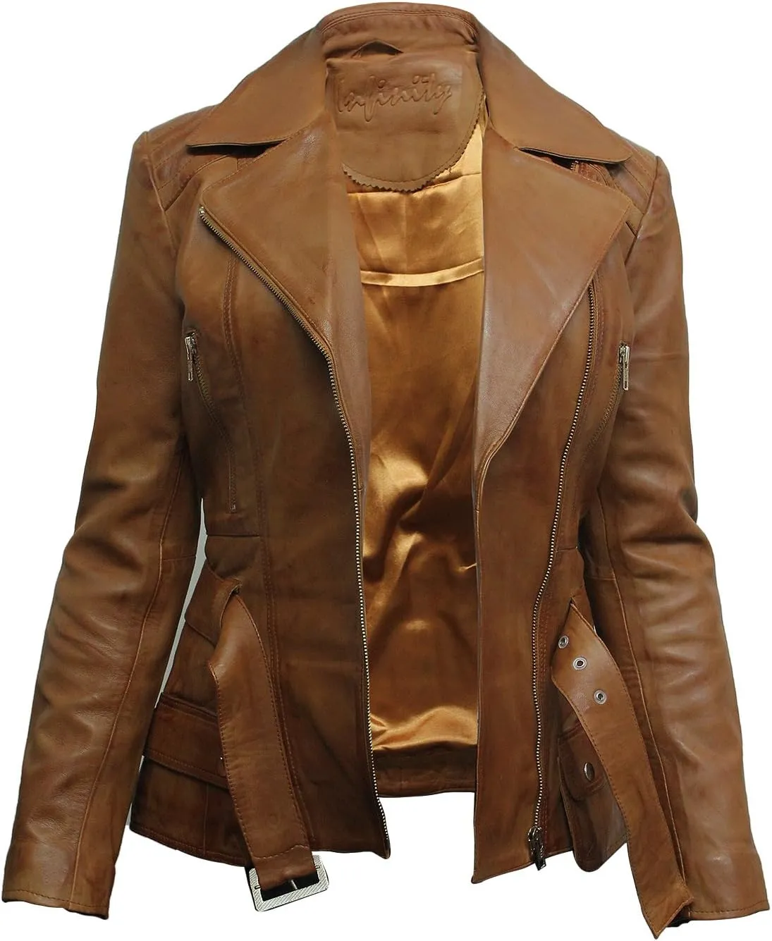 BRANDSLOCK Womens Classic Leather Biker Jacket Genuine Skin