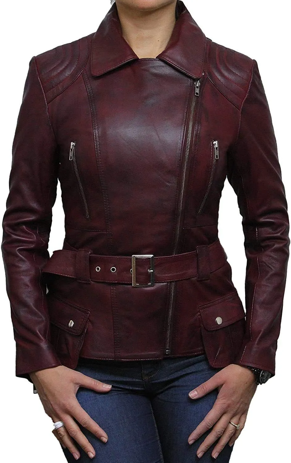 BRANDSLOCK Womens Classic Leather Biker Jacket Genuine Skin