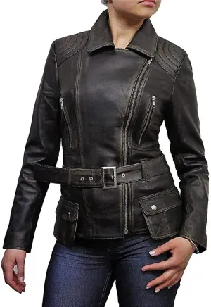 BRANDSLOCK Womens Classic Leather Biker Jacket Genuine Skin