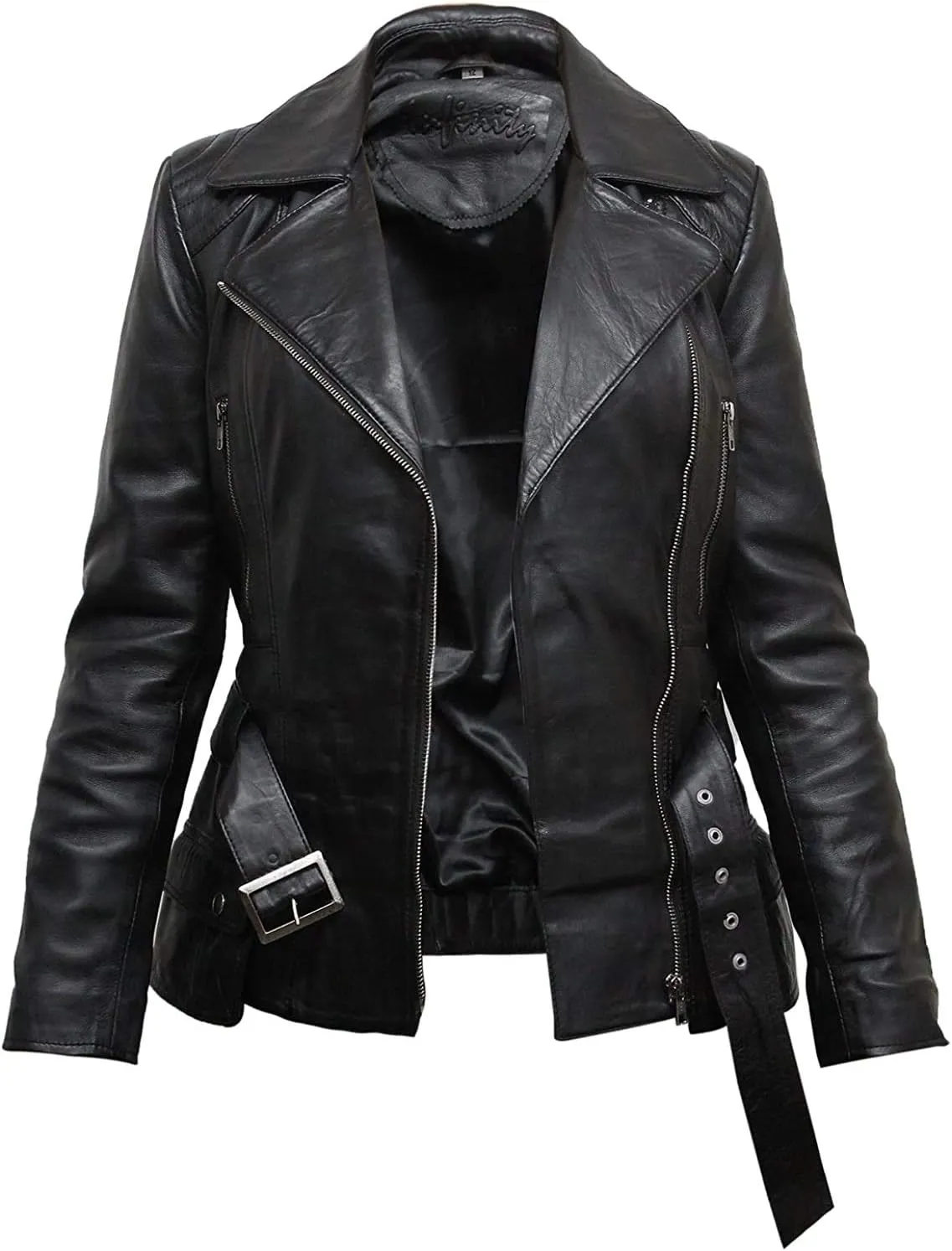 BRANDSLOCK Womens Classic Leather Biker Jacket Genuine Skin