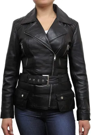 BRANDSLOCK Womens Classic Leather Biker Jacket Genuine Skin