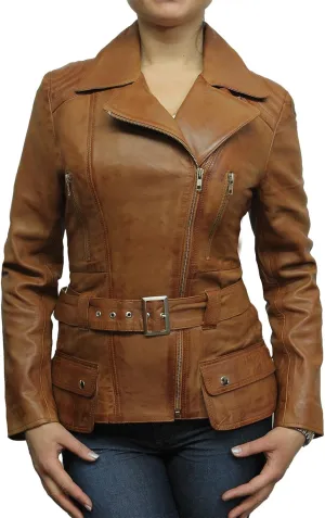 BRANDSLOCK Womens Classic Leather Biker Jacket Genuine Skin
