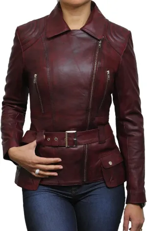 BRANDSLOCK Womens Classic Leather Biker Jacket Genuine Skin