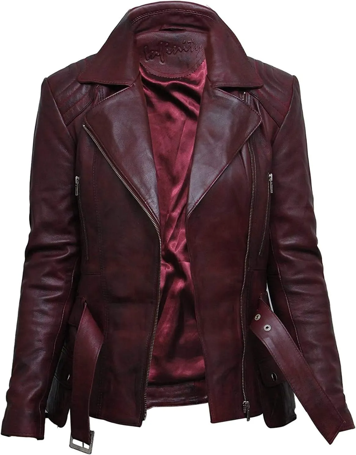 BRANDSLOCK Womens Classic Leather Biker Jacket Genuine Skin