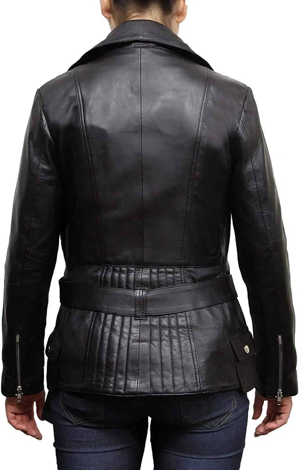BRANDSLOCK Womens Classic Leather Biker Jacket Genuine Skin
