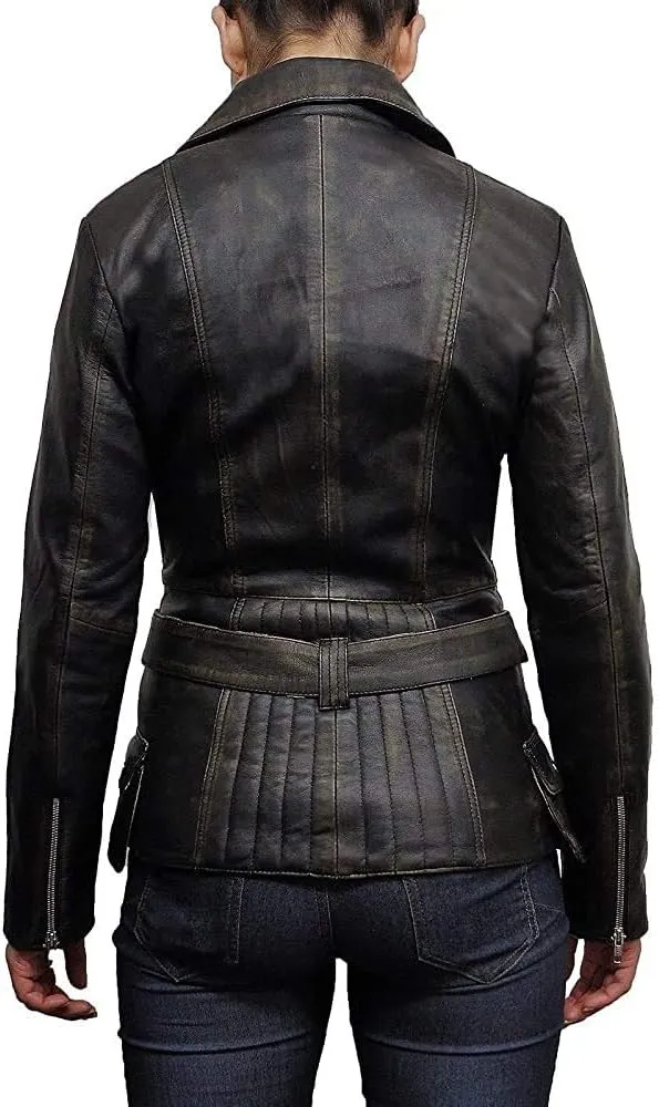 BRANDSLOCK Womens Classic Leather Biker Jacket Genuine Skin