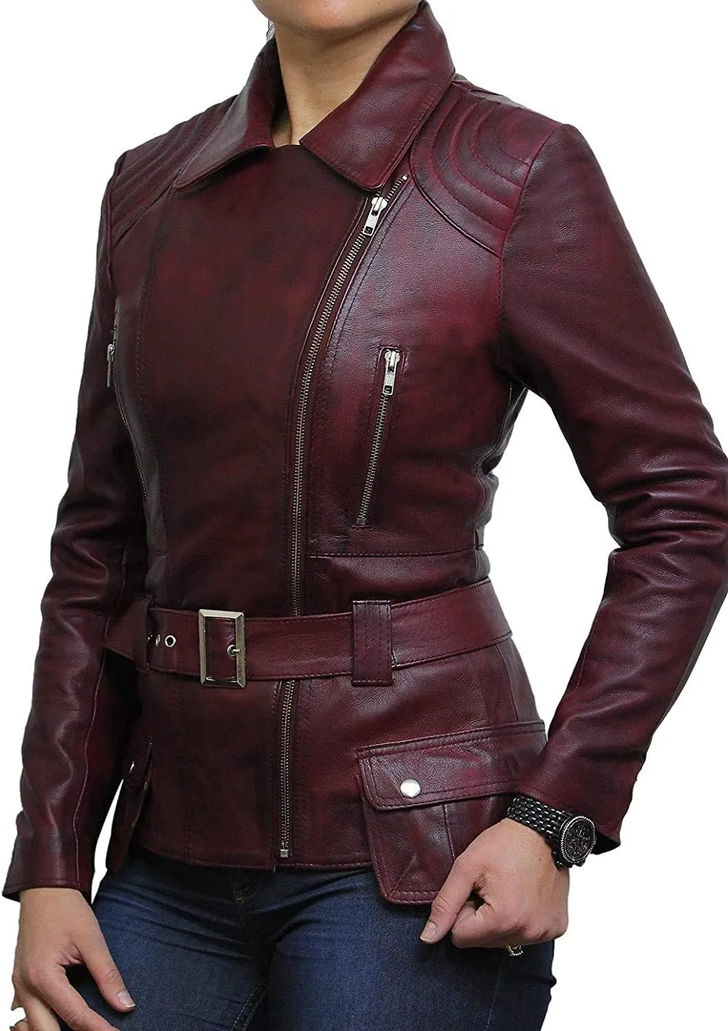 BRANDSLOCK Womens Classic Leather Biker Jacket Genuine Skin