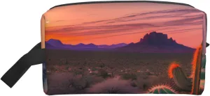 Cactus Desert Sunset Print Travel Toiletry Zipper Storage Pouch For Women Men Portable Makeup Bag Purse