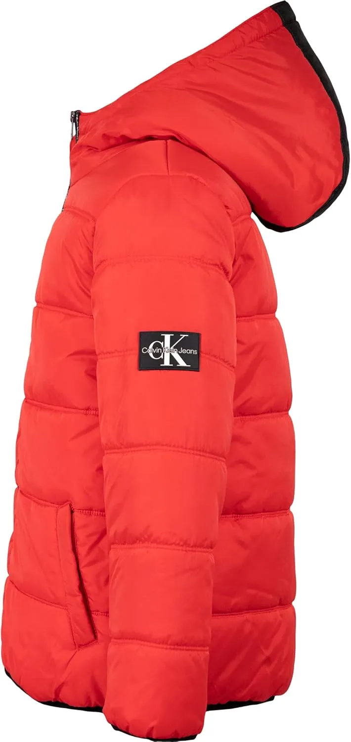 Calvin Klein Boys' Heavy Weight Hooded Bubble Jacket with Polar Fleece Lining