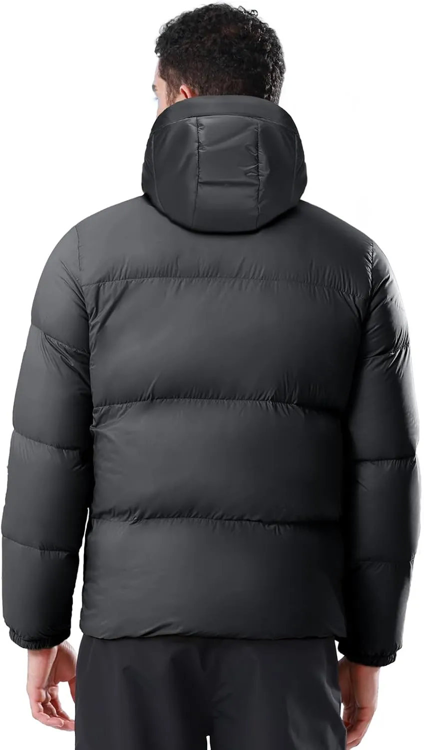 CAMEL Men's Lightweight Puffer Jacket 700-Fill Insulated Down Hooded Jacket Thickened Warm Winter Coat for Hiking & Skiing