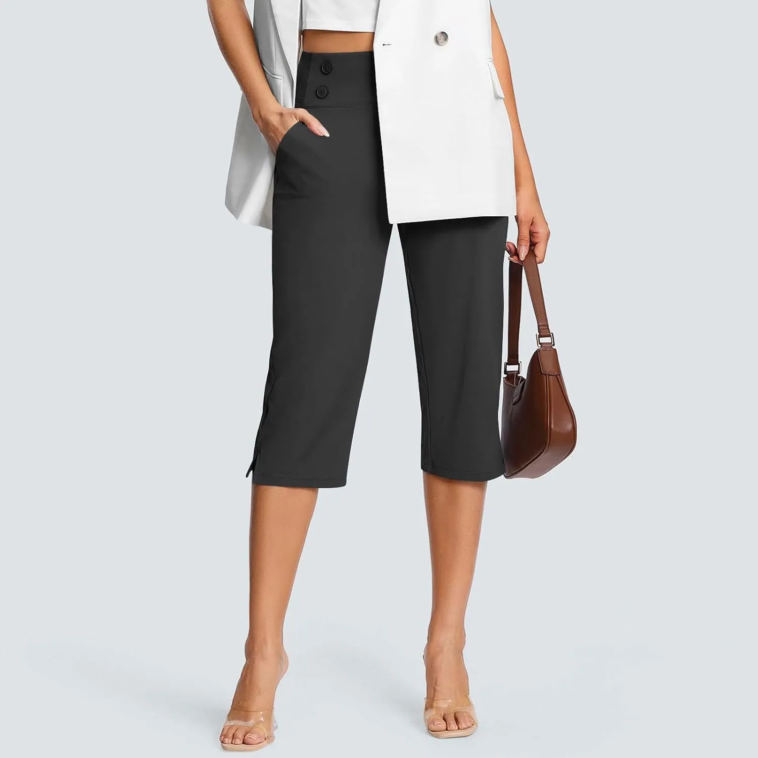 Capri Pants for Women High Waist Stretch Crop Work Casual Pant Summer Golf Capris Pants for Women with Pockets