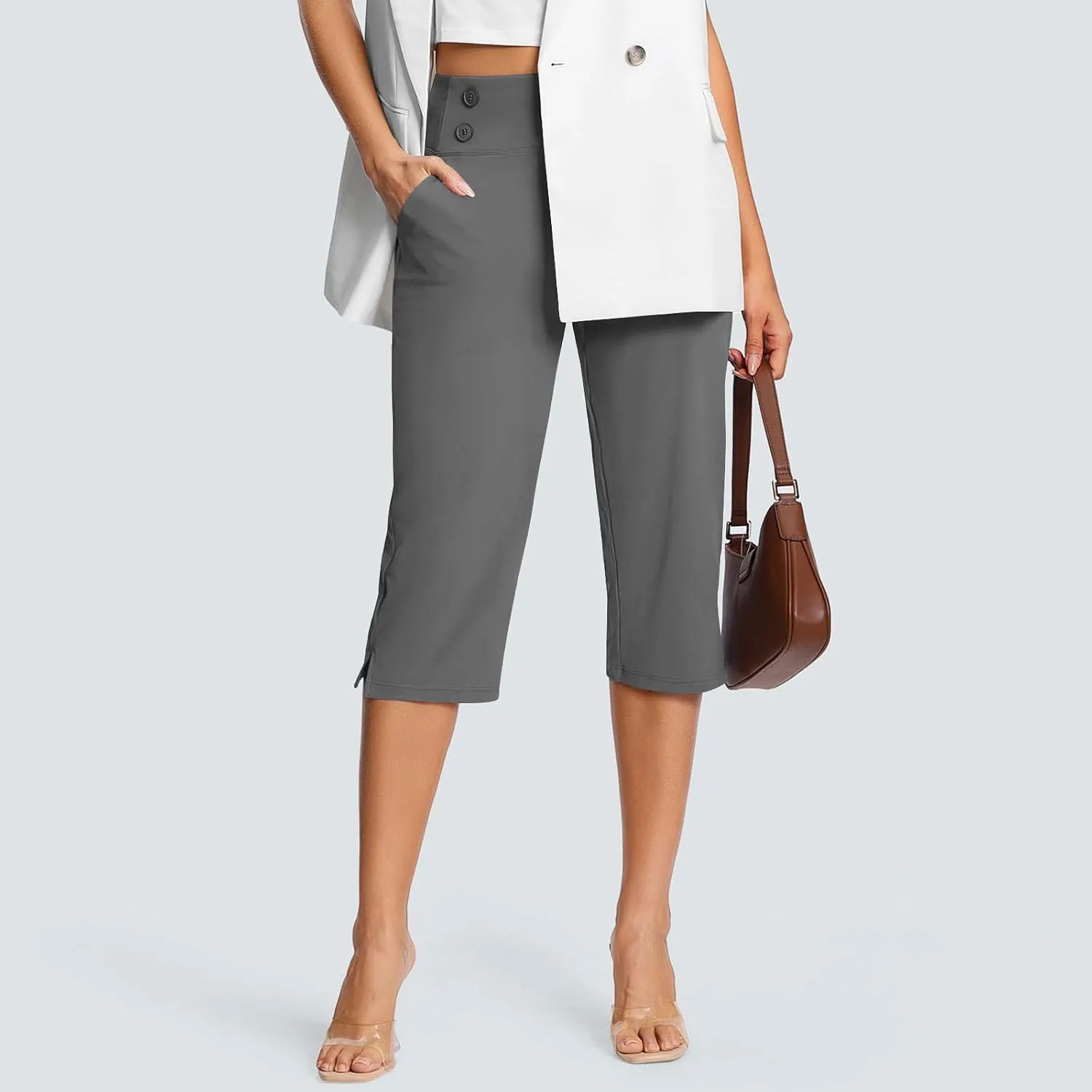 Capri Pants for Women High Waist Stretch Crop Work Casual Pant Summer Golf Capris Pants for Women with Pockets