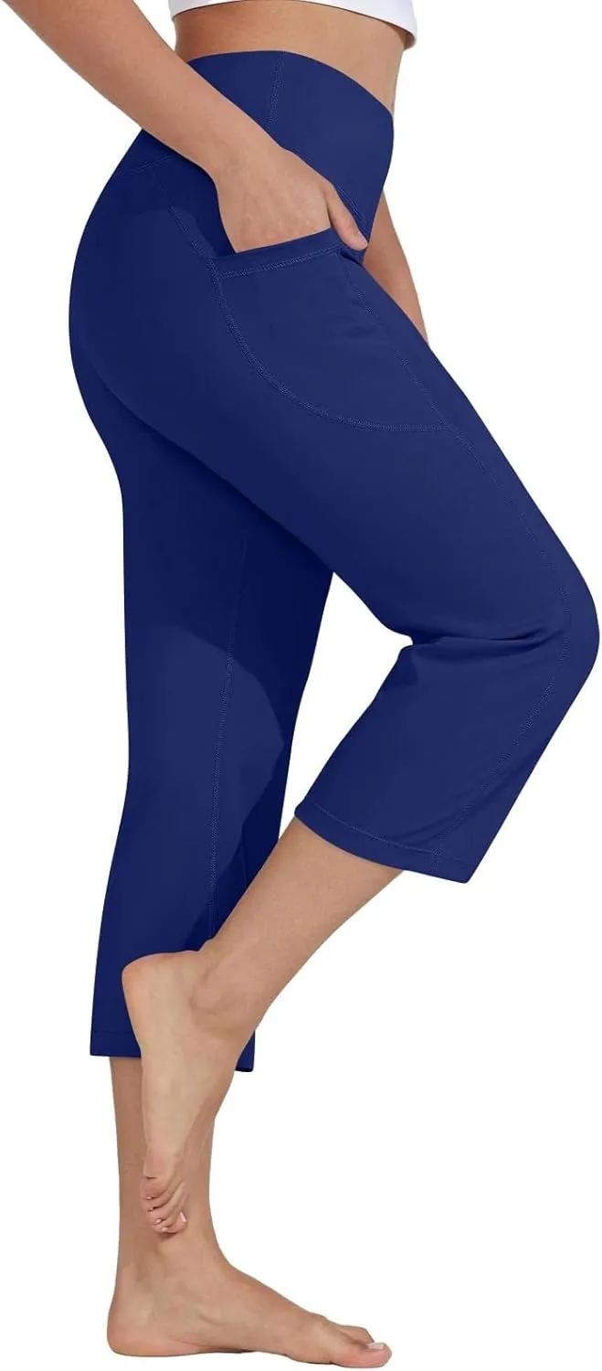 Capri Pants for Women High Waist Workout Legging with Pockets Tummy Control Leggings Crop Straight Yoga Pant