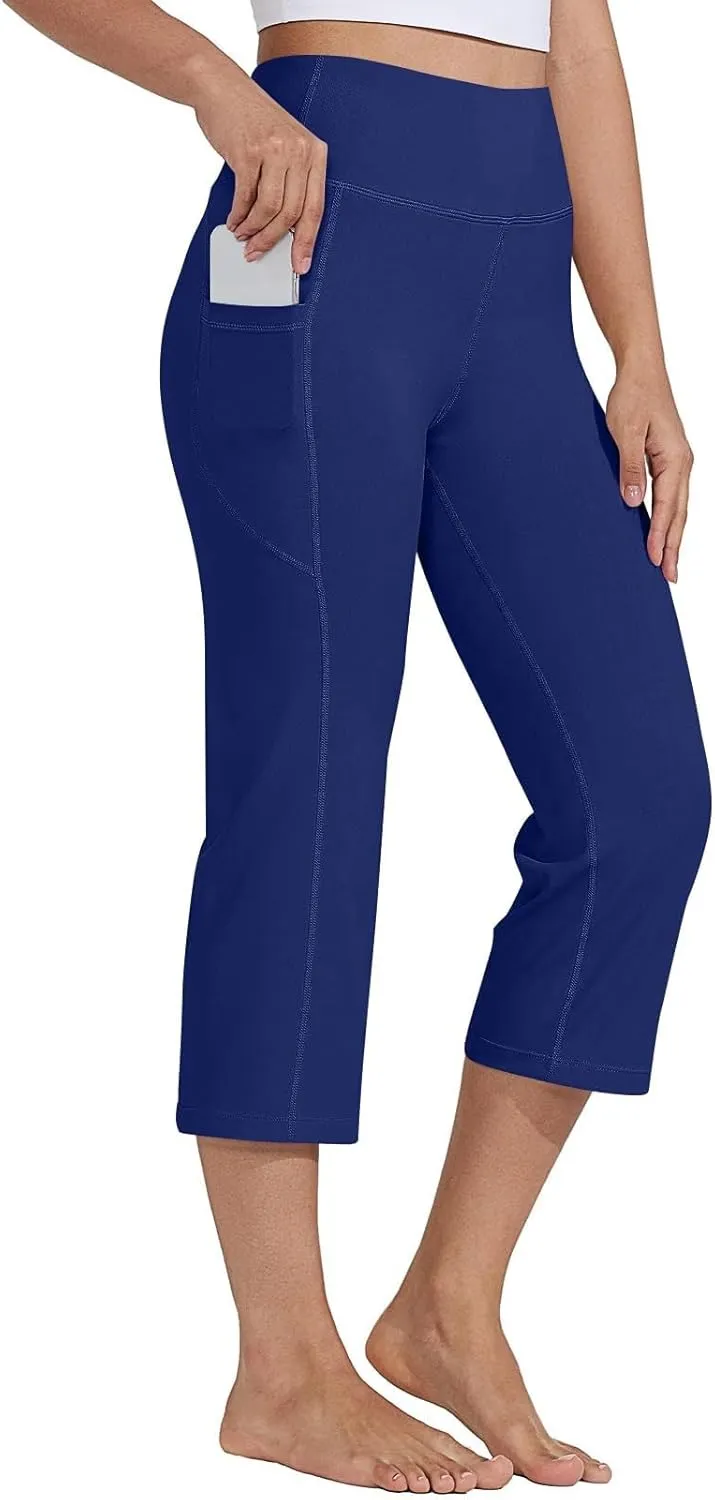 Capri Pants for Women High Waist Workout Legging with Pockets Tummy Control Leggings Crop Straight Yoga Pant