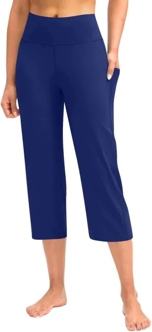 Capri Pants for Women High Waist Workout Legging with Pockets Tummy Control Leggings Crop Straight Yoga Pant