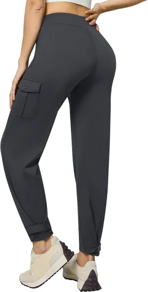 Casei Womens Cargo Pants, Wide Leg Yoga Pants High Waist Stretch Casual Pants with Pockets Business Travel Work