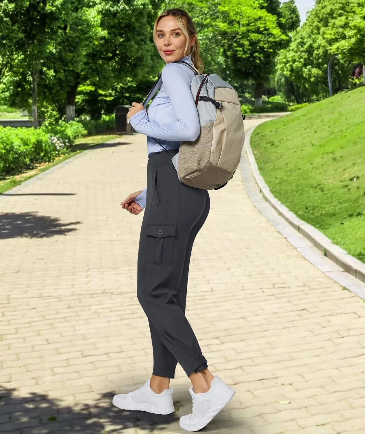 Casei Womens Cargo Pants, Wide Leg Yoga Pants High Waist Stretch Casual Pants with Pockets Business Travel Work