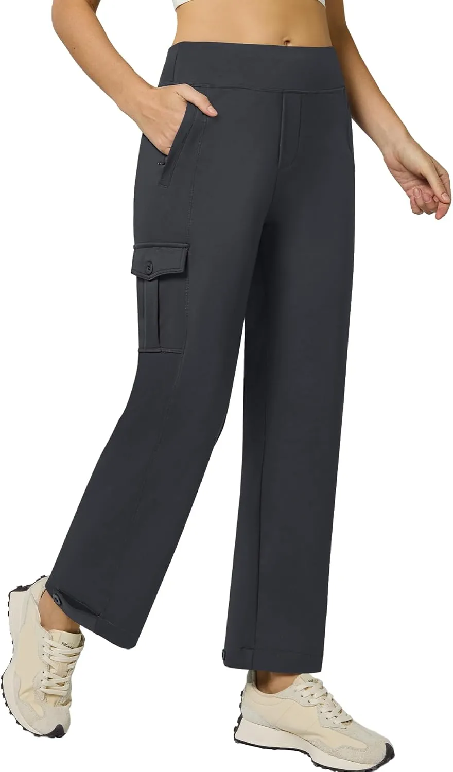 Casei Womens Cargo Pants, Wide Leg Yoga Pants High Waist Stretch Casual Pants with Pockets Business Travel Work