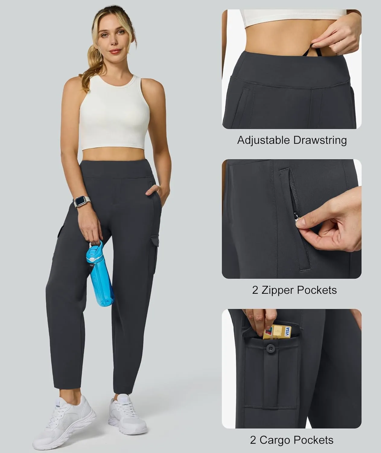 Casei Womens Cargo Pants, Wide Leg Yoga Pants High Waist Stretch Casual Pants with Pockets Business Travel Work