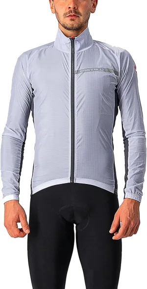 CASTELLI Men's Squadra Stretch Jacket, Windproof Zip Up Shell with High Collar for Road and Gravel Biking I Cycling - Silver Gray/Dark Gray - 3X-Large
