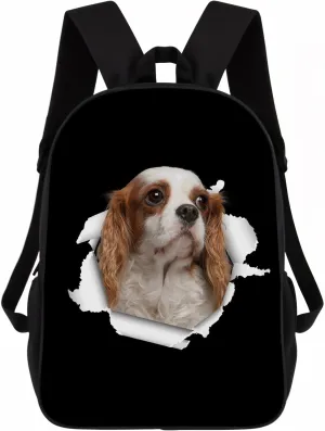 Cavalier King Charles Spaniel Backpack Daypack Lovely Dog Print Bookbag Laptop Bag For Work Travel Hiking 17 Inch Black Lightweight Style 1