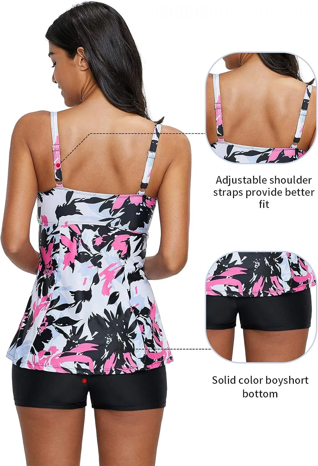 Century Star Tankini Swimsuits for Women Retro Bathing Suits Two Pieces Modest Swimming Wear Sports Tank Tops with Boyshorts